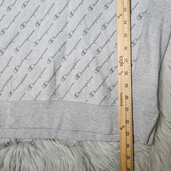 🦃 Champion Sweater Diagonal Logo Fleece Lined Gray Sweatshirt Sz Medium - Picture 7 of 9